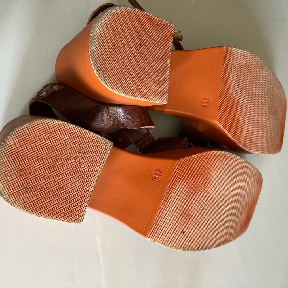 Free People Brown Leather Platform Sandals with Orange Soles - Picture 6 of 7